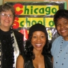 Bonni with dancer Taj and senior blues diva Gloria Shannon after teaching at Kipling Elementary School assembly, S.Side Chicago